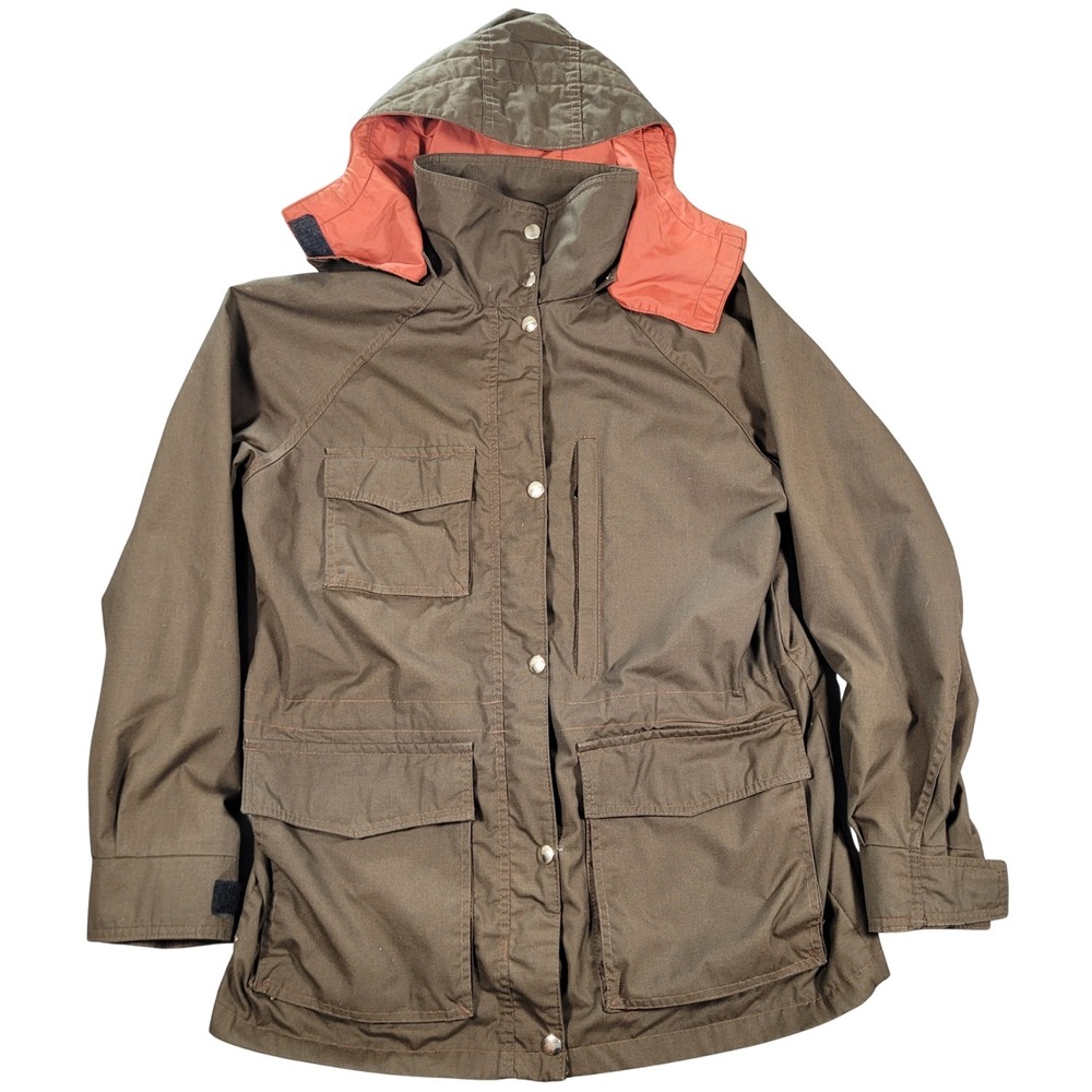 VTG Because It's There Jacket Womens M Brown Full Zip Hooded Utility Pockets